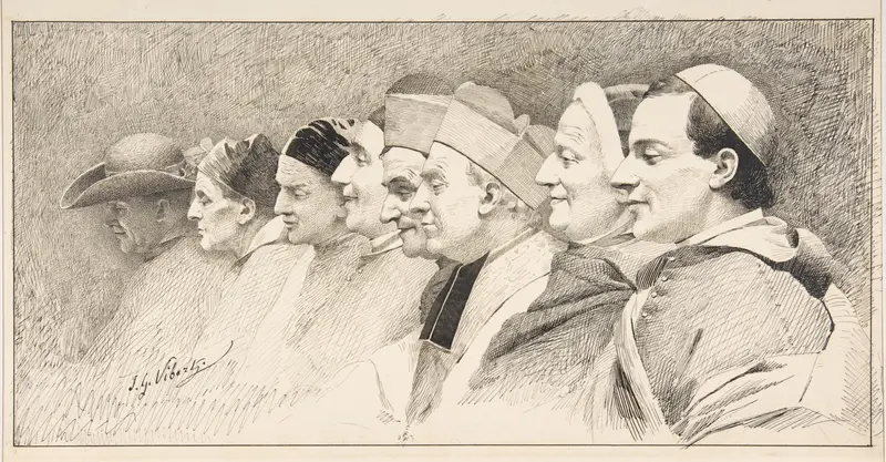 Eight Heads of Ecclesiastics Wall Art by Jean-Georges Vibert - High-Resolution Digital Print