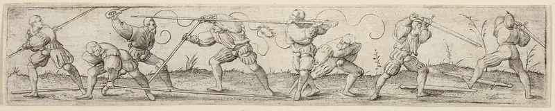 Eight Soldiers Engaged in Fencing Exercises Wall Art by Virgilius Solis, the Elder - High-Resolution Digital Print