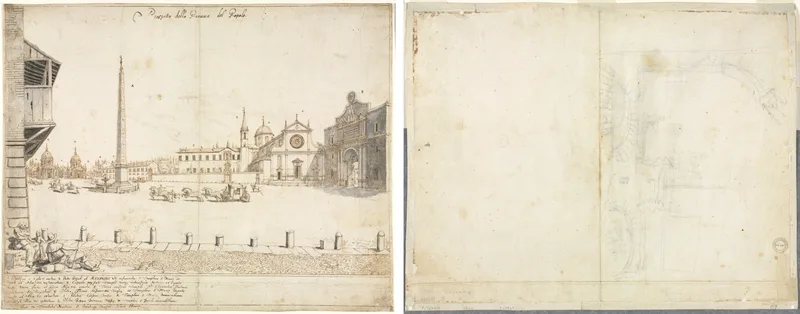 Eighteen Views of Rome: The Piazza del Popolo (recto); Sketch for San Giovanni in Laterano (verso) Wall Art by Lievin Cruyl - High-Resolution Digital Print
