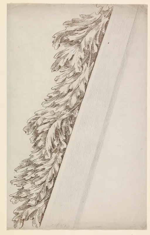 Eikenbladeren langs schuinoplopende plint Wall Art by Unknown - High-Resolution Digital Print