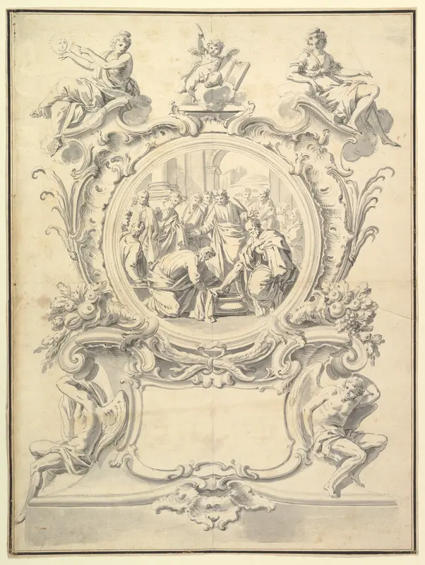 Elaborately Framed Roundel of Christ Washing the Feel of the Apostles Wall Art by Anonymous, German, 19th century - High-Resolution Digital Print