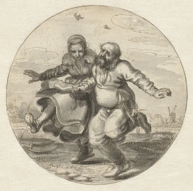 Elderly Man Dancing with a Younger Woman Wall Art by Adriaen Pietersz van de Venne - High-Resolution Digital Print