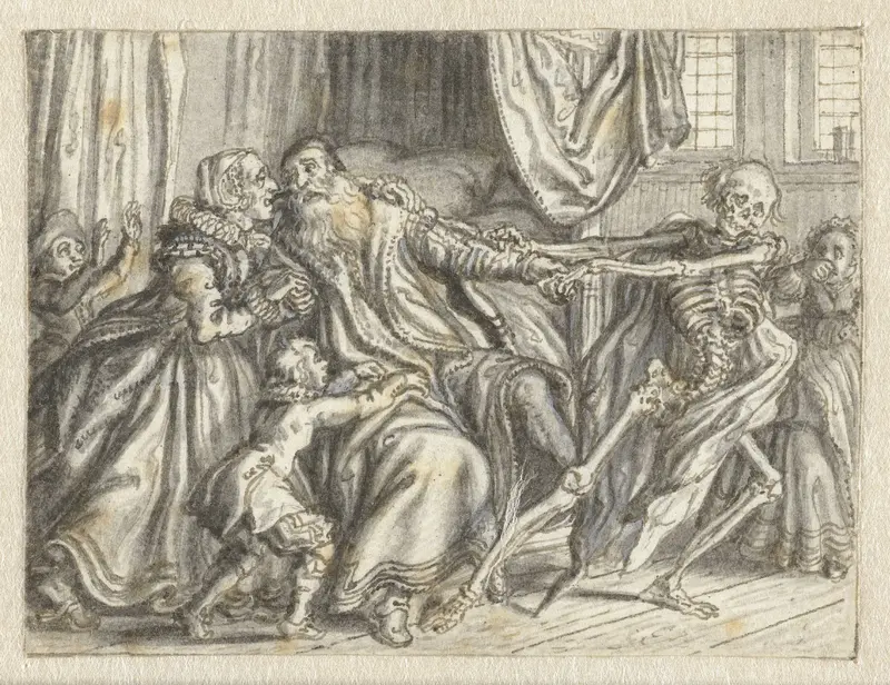 Elderly Man Torn by Death from his Wife and Grandchildren Wall Art by Adriaen Pietersz van de Venne - High-Resolution Digital Print