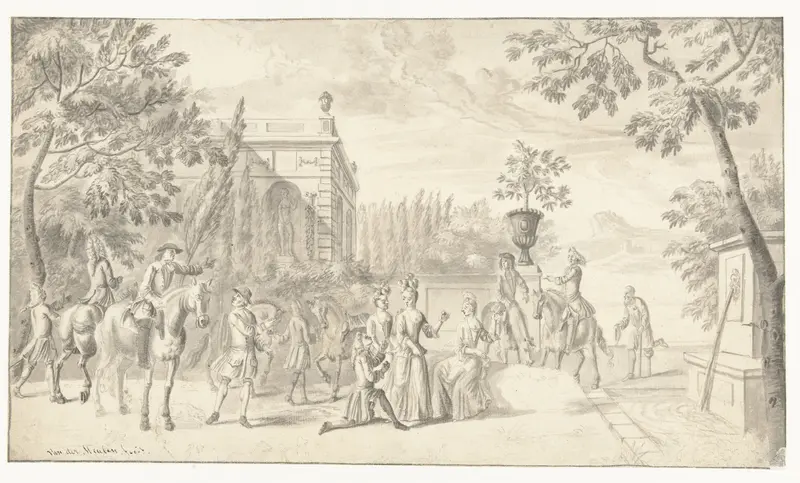 Elegant gezelschap in de tuin van een landhuis Wall Art by Adam Frans van der Meulen - High-Resolution Digital Print