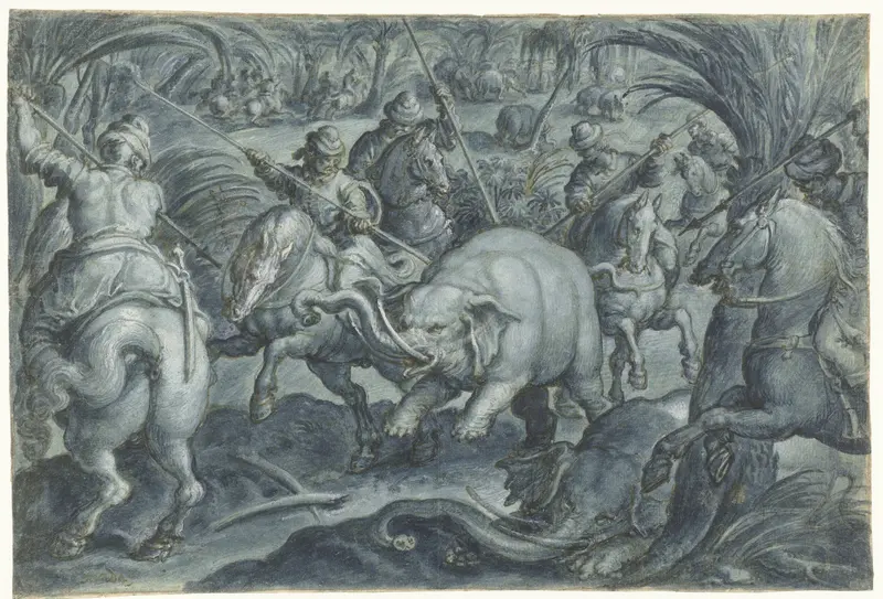 Elephant Hunt Wall Art by Jan van der Straet - High-Resolution Digital Print