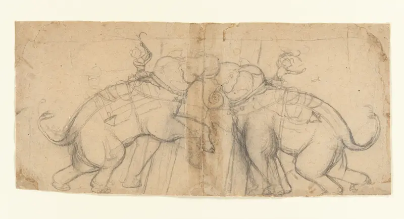 Elephants in Combat Wall Art by Unknown - High-Resolution Digital Print