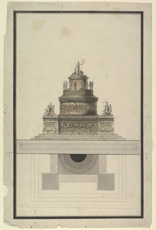 Elevation and Plan for a Round Mausoleum Wall Art by Jean Charles Delafosse - High-Resolution Digital Print