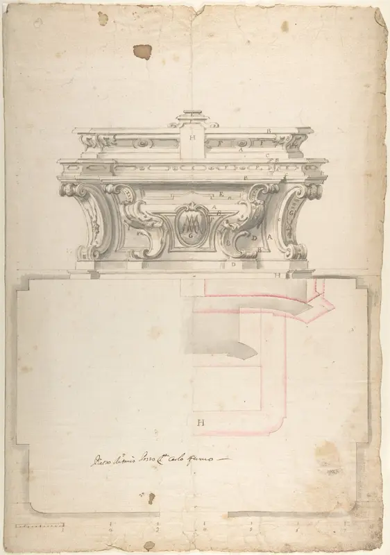 Elevation and Plan for an Altar Wall Art by Anonymous, Italian, Piedmontese, 18th century - High-Resolution Digital Print
