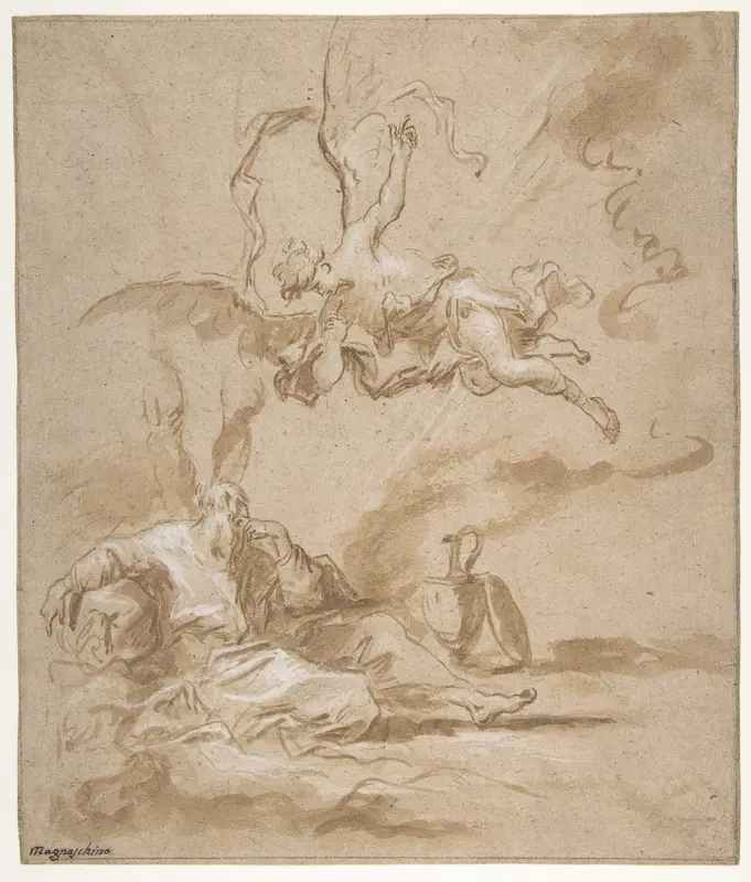 Elijah Visited by an Angel in the Wilderness (1 Kings 19:4-8) Wall Art by Alessandro Magnasco - High-Resolution Digital Print