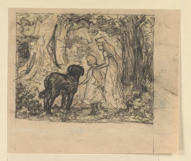 Ella met de fee Fatima en haar hond Nero in een bos Wall Art by Edzard Koning - High-Resolution Digital Print