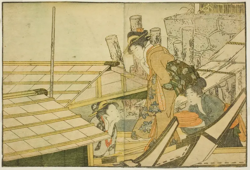 Embarking on Pleasure Boats in Summer, from the illustrated book "Picture Book: Flowers of the Four Seasons (Ehon shiki no hana)," vol. 1