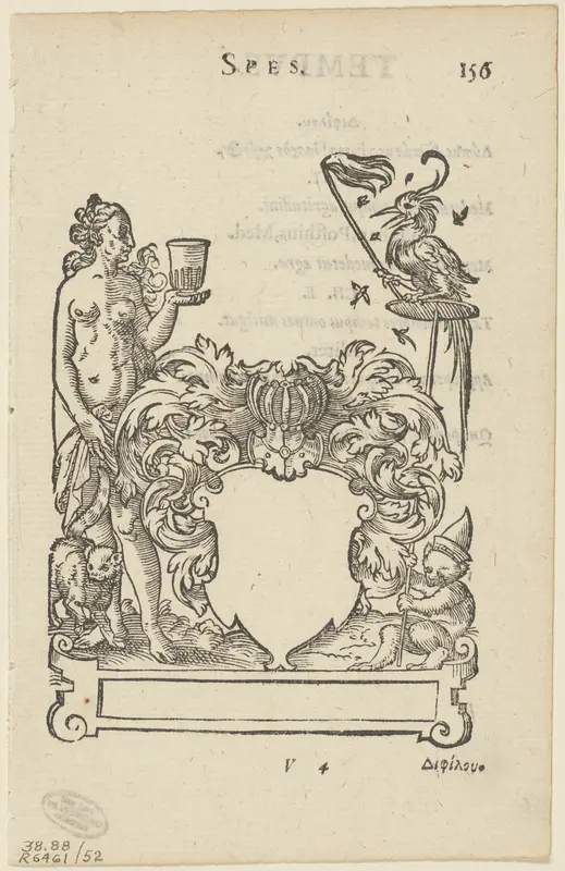 Emblem with Blank Heraldic Shield, folio 156 from the Anthologia Gnomonica Wall Art by Jost Amman - High-Resolution Digital Print