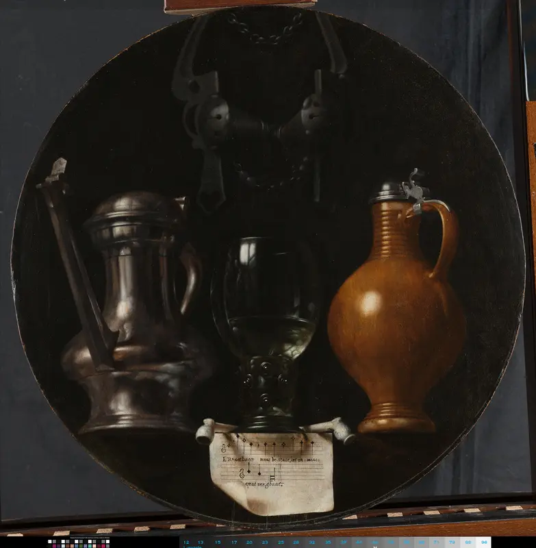 Emblematic Still Life with Flagon, Glass, Jug and Bridle Wall Art by Johannes Torrentius - High-Resolution Digital Print