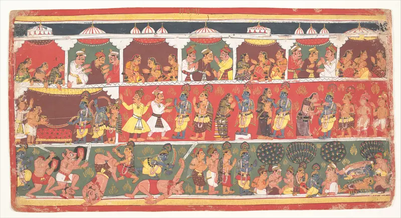 Encounters in Mathura: Page from a Dispersed Bhagavata Purana (Ancient Stories of Lord Vishnu) Wall Art by Unknown - High-Resolution Digital Print