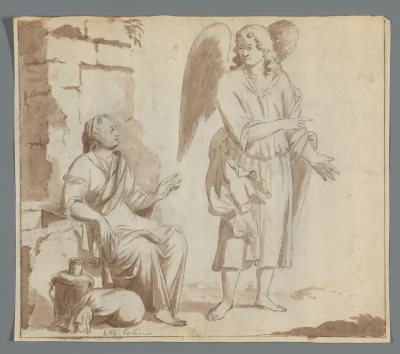 Engel en een vrouw, mogelijk Hagar Wall Art by Unknown - High-Resolution Digital Print