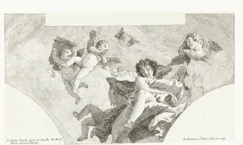 Engel en putti met aflaatboeken van Karmelieter Orde en cherubijnen Wall Art by Unknown - High-Resolution Digital Print
