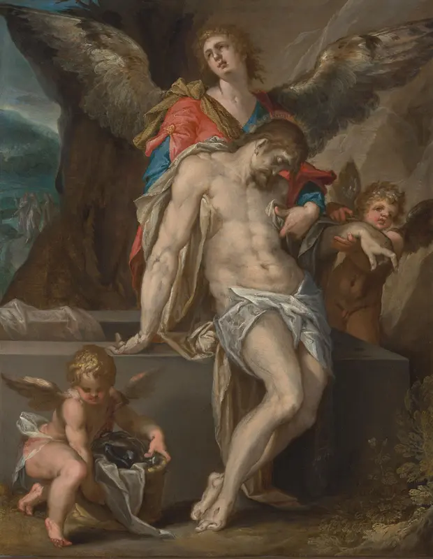 Engelen dragen het lichaam van Christus (Engelenpietà) Wall Art by Bartholomeus Spranger - High-Resolution Digital Print