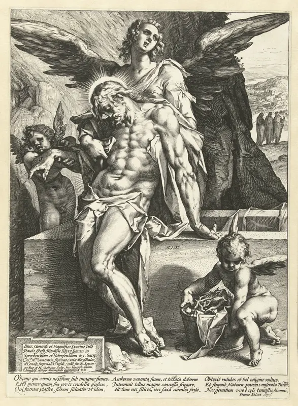 Engelen dragen het lichaam van Christus Wall Art by Hendrick Goltzius - High-Resolution Digital Print