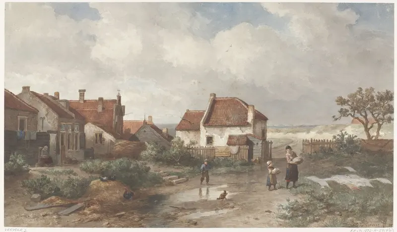 Enige huizen aan de rand van een dorp in de duinen Wall Art by Salomon Leonardus Verveer - High-Resolution Digital Print