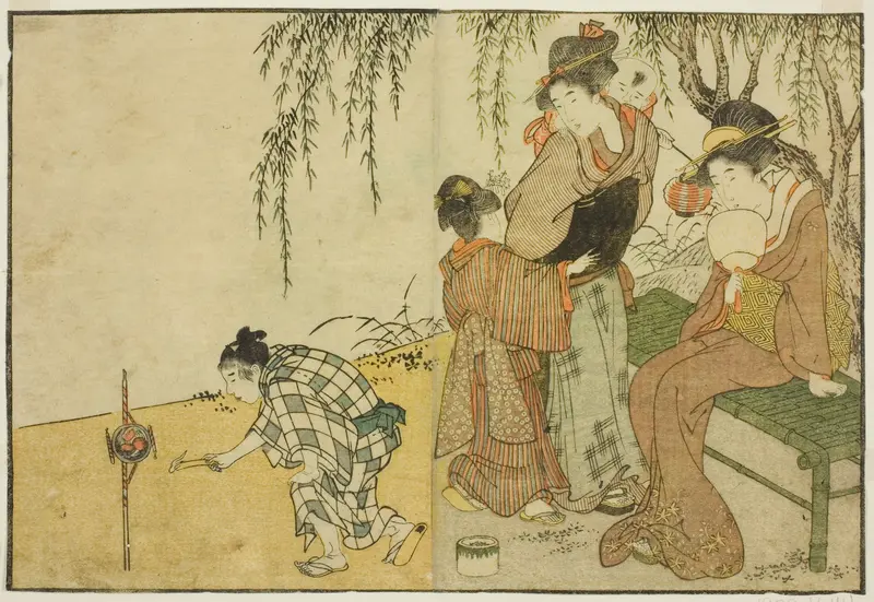 Enjoying Fireworks, from the illustrated book "Picture Book: Flowers of the Four Seasons (Ehon shiki no hana)," vol. 1