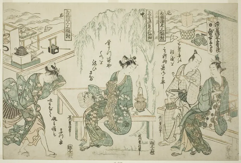 Enjoying the Evening Cool at Ryogoku - A Set of Three (Ryogoku suzumi sanpukutsui)