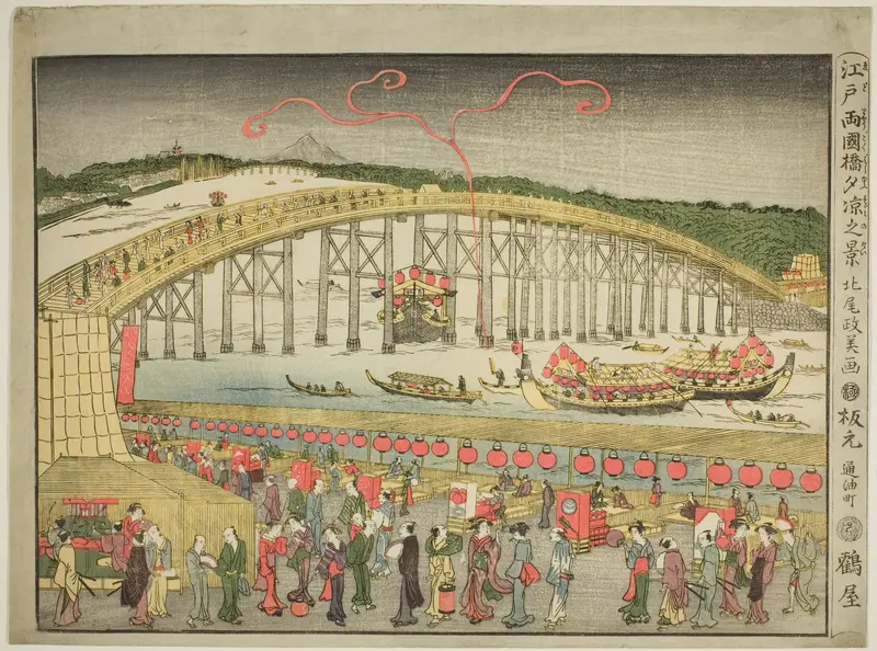 Enjoying the Evening Cool at Ryôgoku Bridge in Edo (Edo Ryogokubashi yusuzumi no kei) Wall Art by Kitao Masayoshi (Kuwagata Keisai) - High-Resolution Digital Print