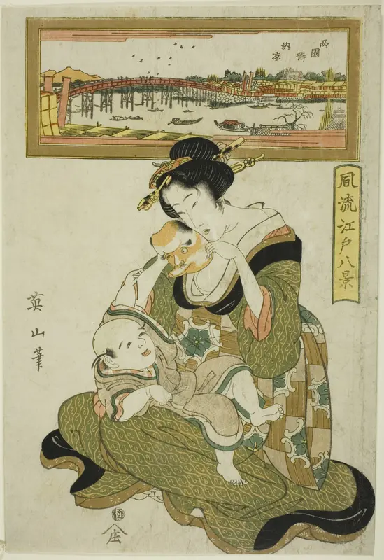 Enjoying the Evening Cool at Ryogoku Bridge (Ryogokubashi noryo), from the series "Fashionable Eight Views of Edo (Furyu Edo hakkei)"