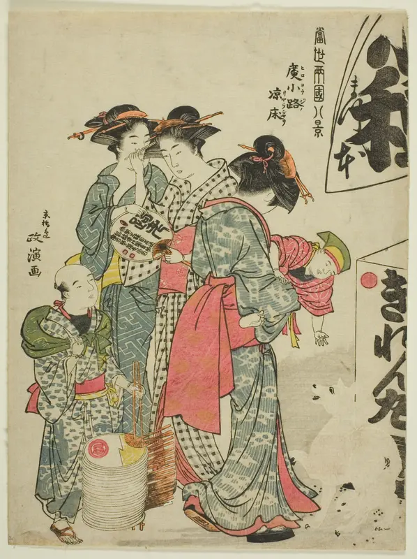 Enjoying the Evening Cool in Hirokoji (Hirokoji no ryosho), from the series "Eight Contemporary Views of Ryogoku (Tosei Ryogoku hakkei)" Wall Art by Kitao Masanobu - High-Resolution Digital Print