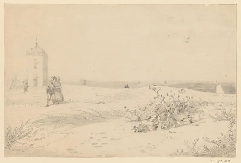Enkele figuren op de duin voor de vuurtoren te Katwijk Wall Art by Willem Anthonie van Deventer - High-Resolution Digital Print