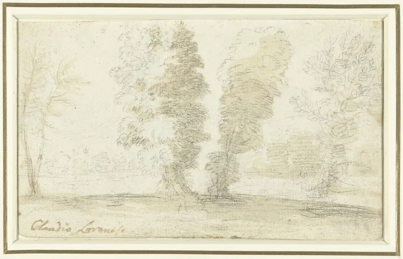 Enkele hoge bomen voor een open veld Wall Art by Claude Lorrain - High-Resolution Digital Print