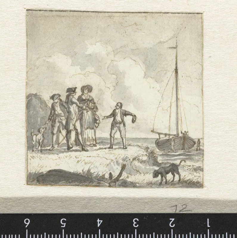 Enkele personen bij een boot aan de kust Wall Art by Hendrik Kobell - High-Resolution Digital Print