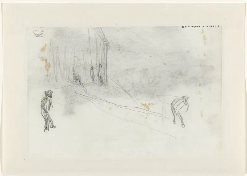 Enkele personen bij een gebouw (doorgestreept) Wall Art by Isaac Israels - High-Resolution Digital Print