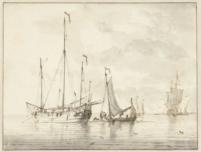 Enkele schepen in stil water Wall Art by Willem van de Velde (II) - High-Resolution Digital Print