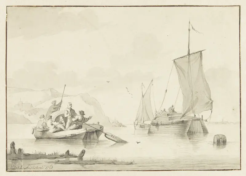 Enkele schuiten nabij een kust Wall Art by Jacobus Luberti Augustini - High-Resolution Digital Print