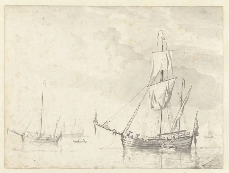 Enkele vaartuigen op een kalme zee Wall Art by Willem van de Velde (II) - High-Resolution Digital Print