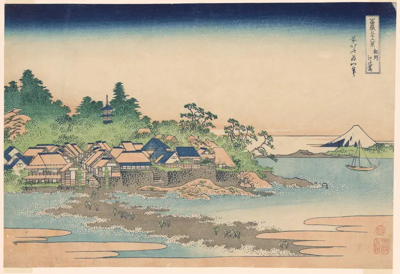 Enoshima Island in Sagami Province (Soshu Enoshima), from the series "Thirty-six Views of Mount Fuji (Fugaku sanjurokkei)"