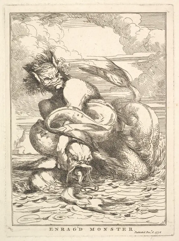 Enrag'd Monster, from "Fifteen Etchings Dedicated to Sir Joshua Reynolds" Wall Art by John Hamilton Mortimer - High-Resolution Digital Print