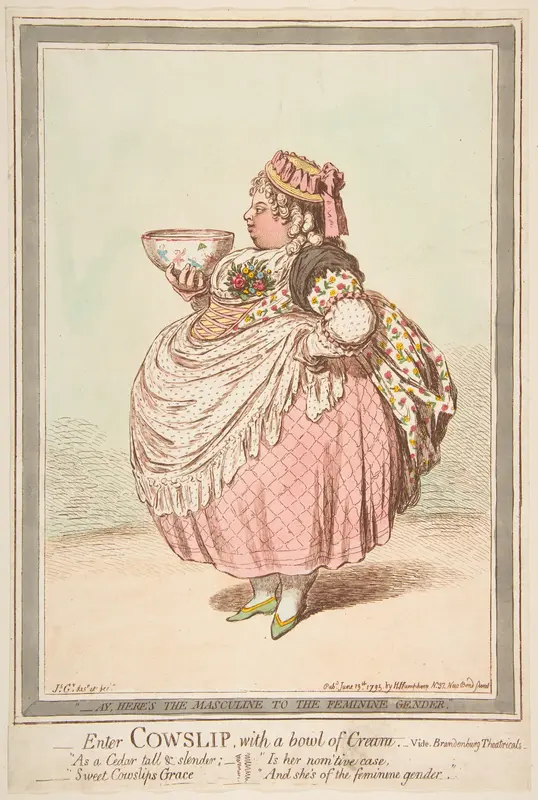 Enter Cowslip with a Bowl of Cream. - vide Brandenburg Theatricals Wall Art by James Gillray - High-Resolution Digital Print