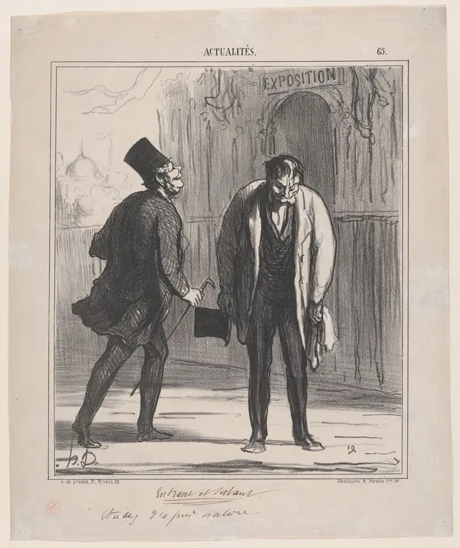 Entering and leaving the exhibition: Studies from life, from 'News of the day,' published in "Le Charivari" Wall Art by Honoré Daumier - High-Resolution Digital Print