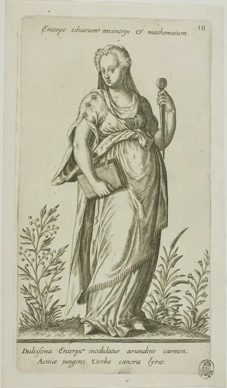 Enterpe, Muse of Music, plate 10 from Parnassus Biceps Wall Art by Johann Theodor de Bry - High-Resolution Digital Print