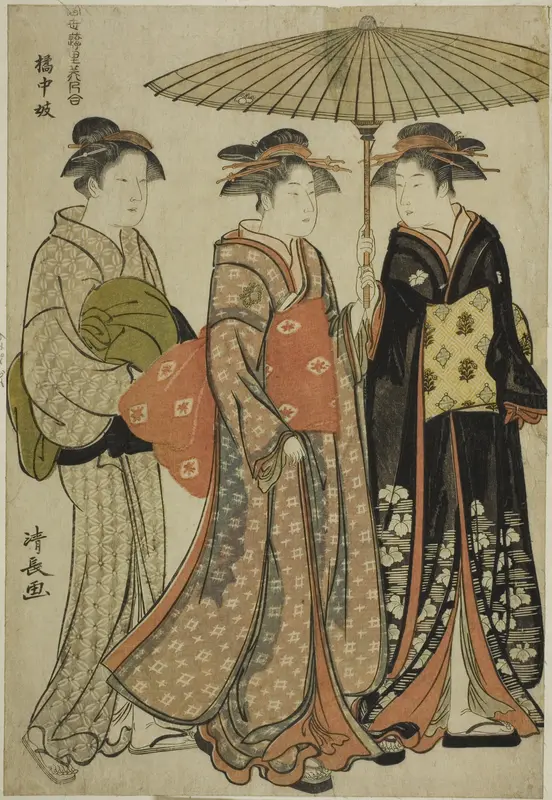 Entertainers of Tachibana (Kitchugi), from the series "A Collection of Contemporary Beauties of the Pleasure Quarters (Tosei yuri bijin awase)"