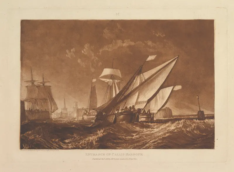 Entrance of Calais Harbour, part XI, plate 55 from "Liber Studiorum" Wall Art by Joseph Mallord William Turner - High-Resolution Digital Print