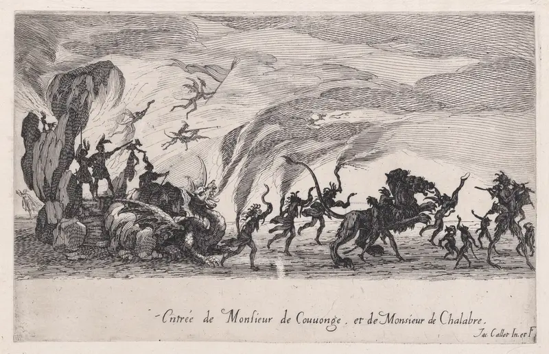 Entrée de MM. de Couvonge et de Chalabre (Entrance of Monsieur du Couvonge and of Monsieur de Chalabre), from "Le Combat a la Barrière" Wall Art by Jacques Callot - High-Resolution Digital Print