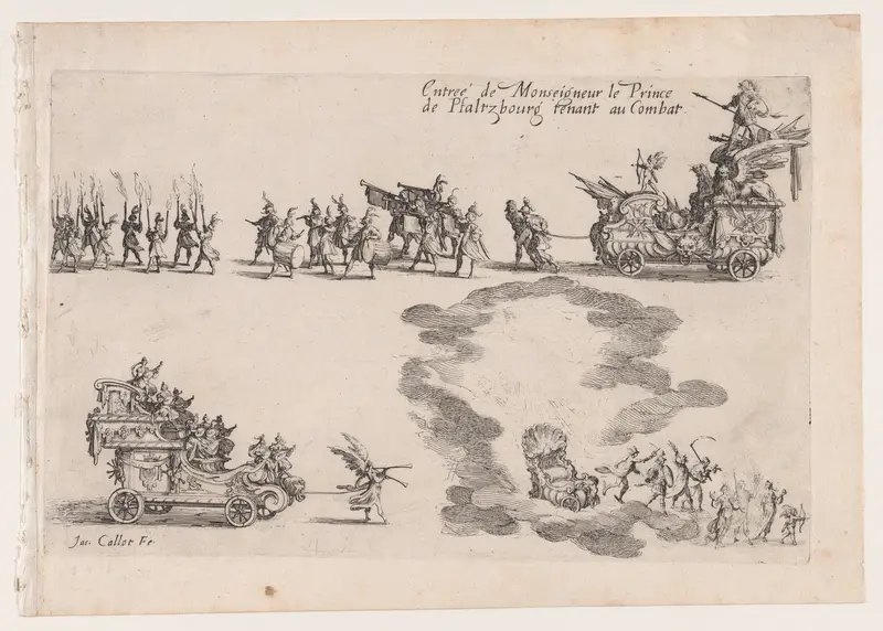 Entrée du Prince de Pfalzbourg (Entrance of the Prince of Pflazbourg), from Le Combat a la Barrière in the Palace at Nancy by Henri Humbert, printed by Sebastien Phillipe by Jacques Callot - High-Resolution Digital Print