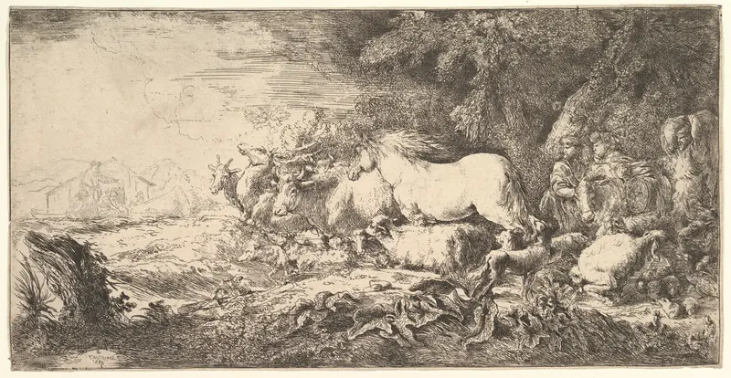 Entry of the animals into Noah's ark Wall Art by Giovanni Benedetto Castiglione (Il Grechetto) - High-Resolution Digital Print