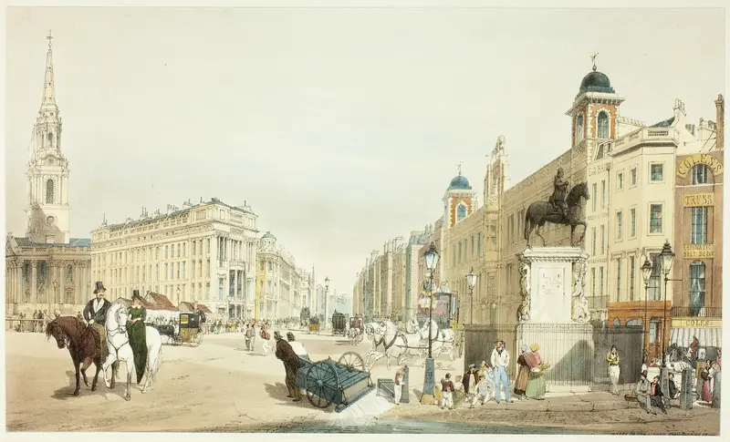 Entry to The Strand from Charing Cross, plate twenty from Original Views of London as It Is Wall Art by Thomas Shotter Boys - High-Resolution Digital Print