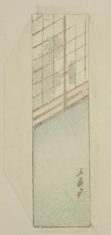 Envelope of woman behind sliding screens