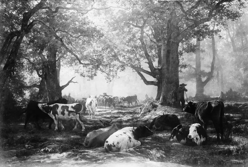 Environs of Fontainebleau: Woodland and Cattle Wall Art by Auguste-François Bonheur - High-Resolution Digital Print