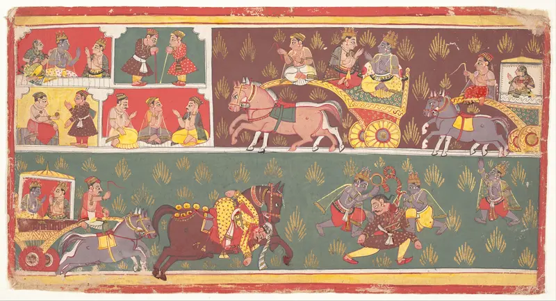 Episodes from Krishna's Life: Folio from a Bhagavata Purana (Ancient Stories of Lord Vishnu) Wall Art by Unknown - High-Resolution Digital Print