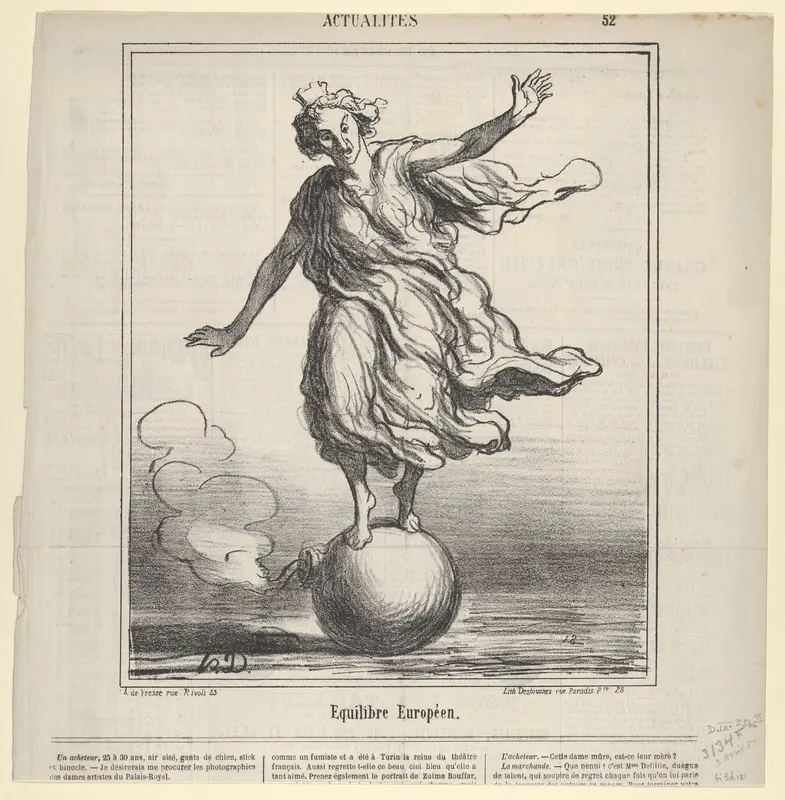 Equilibre Europeen, from Actualités, published in le Charivari, April 3, 1867 Wall Art by Honoré Daumier - High-Resolution Digital Print